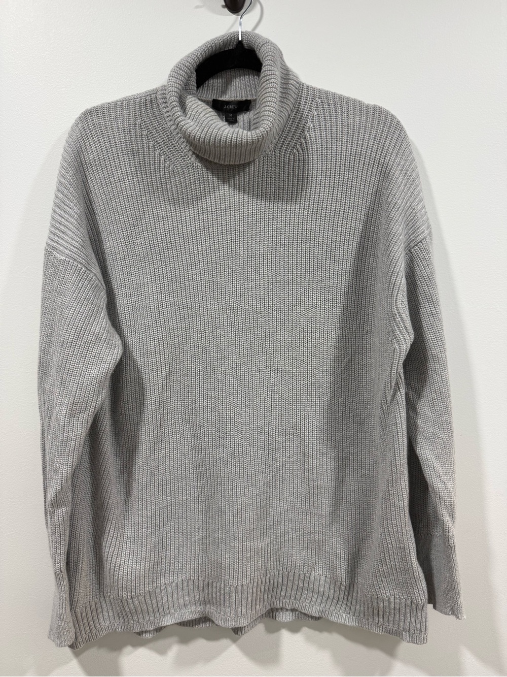 J. Crew Women's Cotton Cashmere Blend Size M Gray Ribbed Turtleneck Sweater